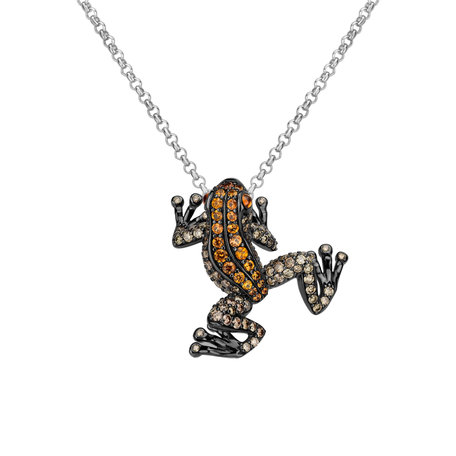 Přívěsok s hnedými diamantmi a zafírmi Gold Frog