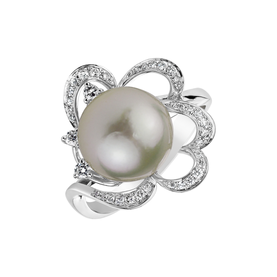 Prsteň s perlou a diamantmi Pearl Romance