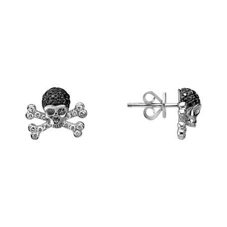 Náušnice s bielymi a čiernymi diamantmi Luxury Skull