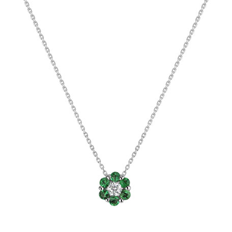 Náhrdelník s diamantom a smaragdmi Shiny Flower