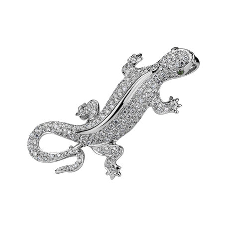 Brošňa a prívesok s diamantmi a granátmi Diamond Gecko