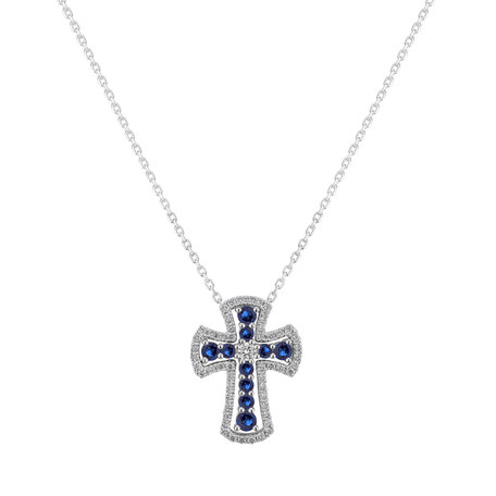 Přívěsok s diamantmi a zafírmi Gothic Cross