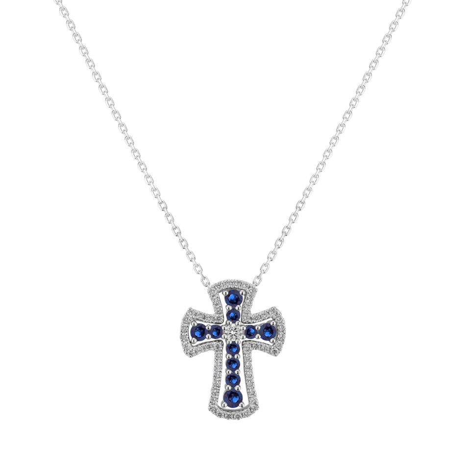 Přívěsok s diamantmi a zafírmi Gothic Cross